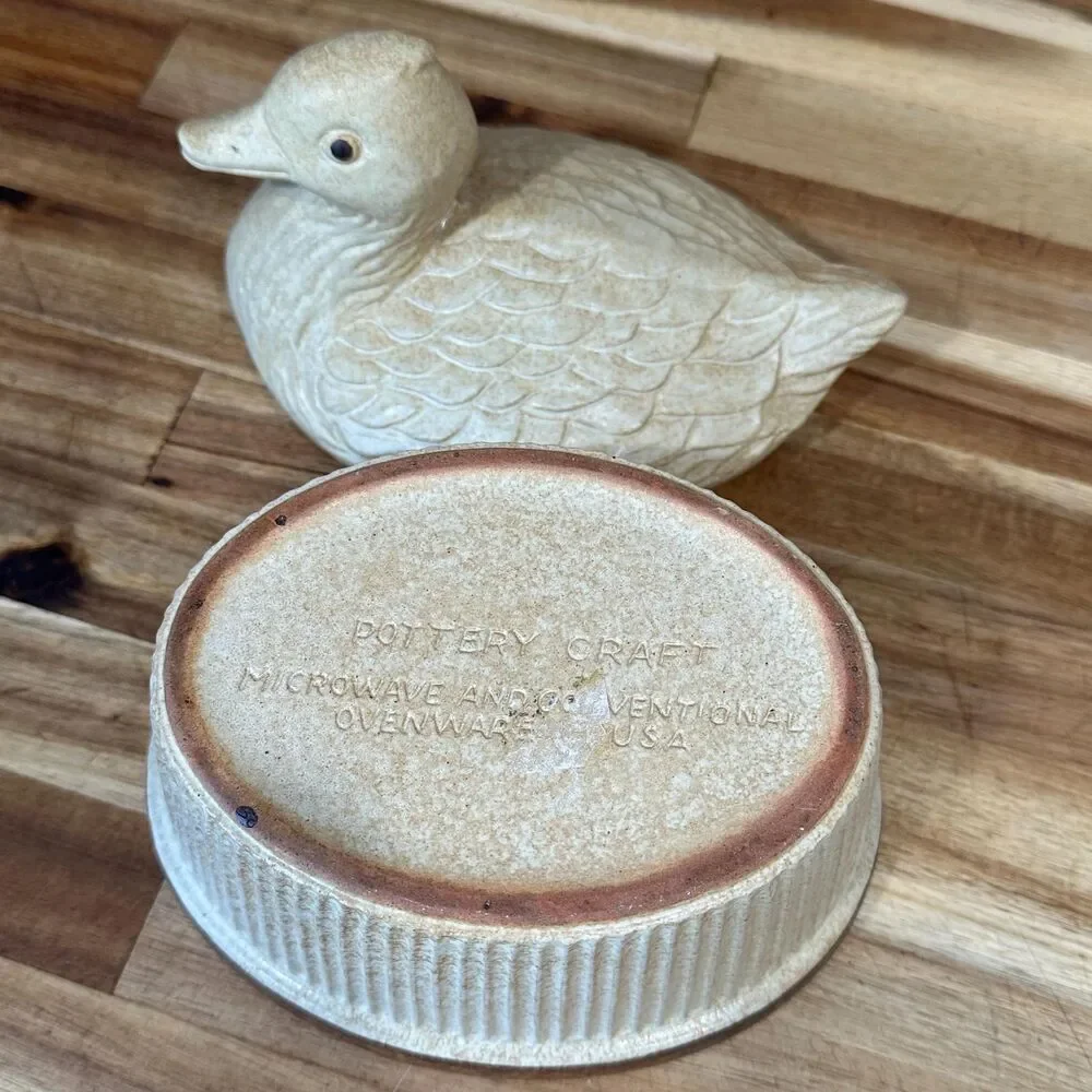 Vintage Pottery Craft Duck Ramikin Lidded Casserole Dish - USA - 6 1/2” x 5”